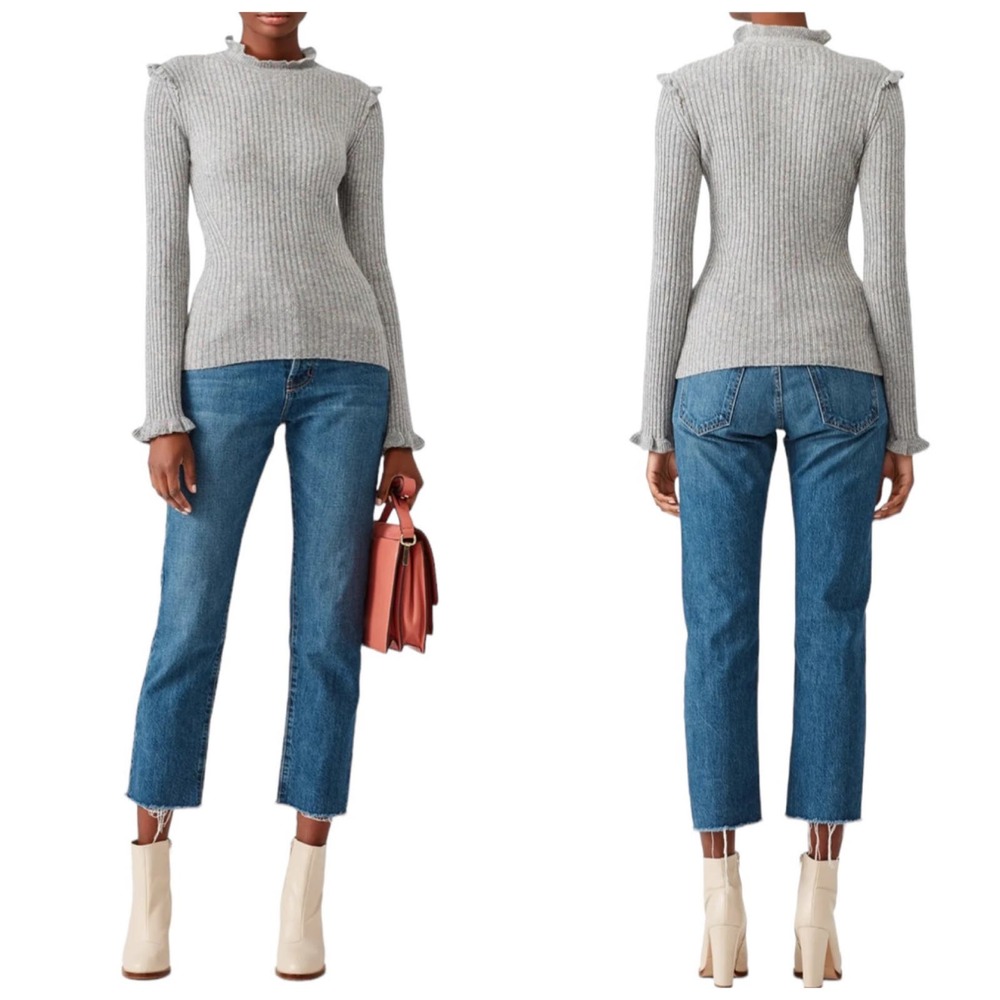 Derek Lam 10 Crosby Romantic Wool/Cashmere Ruffle Shoulder Sweater Gray - Small - Picture 2 of 8